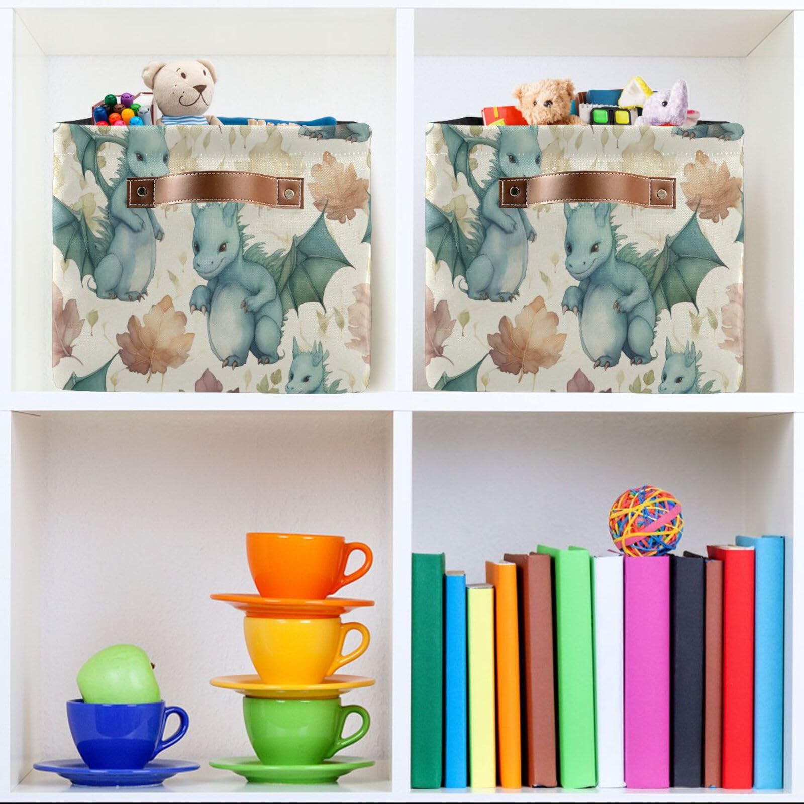 Kigai 1 PCS Storage Basket Cute Dragons Waterproof Foldable Canvas Storage Bin Laundry Basket Toy Clothes Organizer for Nursery Closet Shelf Office