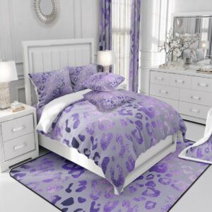 Purple Glitter Leopard Duvet Cover Queen Size,Cheetah Skin Comforter Cover with 2 Pillowcase for Teens,Kids Marble Abstract Art Bedding Set,Purple Leopard Breathable 3 Pieces Decorative Bed Cover