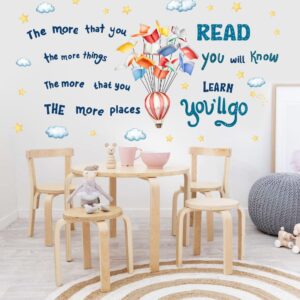 YIMEHDAN Reading Book Wall Decal,The More That You Read The More Things You Will Know Inspirational Quote Vinyl Wall Stickers, Removable Educational Reading Artwork for Classroom Office Library Decor