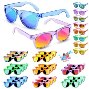 kids sunglasses party favors - 24 packs sunglasses bulk for kids with uv400 protection in bulk for boys and girls，neon sunglasses for kids birthday graduation party gift