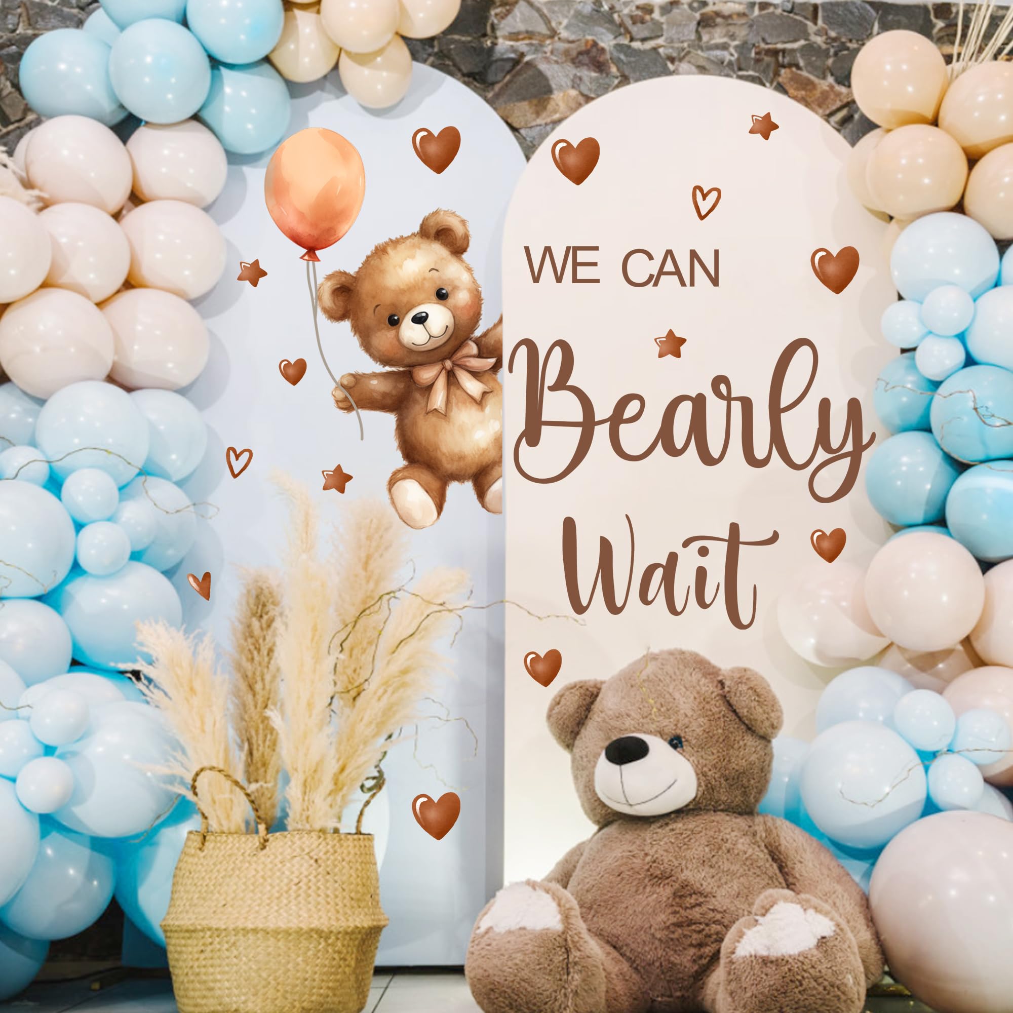 Baby Shower Sign Decorations Decal We Can Bearly Wait Sign for Backdrop Gender Reveal Party Decoration for Balloon Arch Boy or Girl Sticker Baby Bear Welcome Signs for Pregnancy Party Photo Background