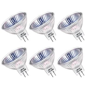 mr16 halogen bulb 50w, 6 pack 12v mr16 light bulbs gu5.3 base, dimmable spotlight 2800k warm white with clear glass cover, mr16 2 pin halogen lamps for landscape, track lights, range hood lights