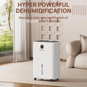 5,500 Sq. Ft Dehumidifier for Basement, VEAGASO 80 Pints Dehumidifiers for Home, Large Room, Bedroom with Drain Hose, Intelligent Humidity Control, Auto Shut Off, Auto Defrost, 1.37 Gal Water Tank