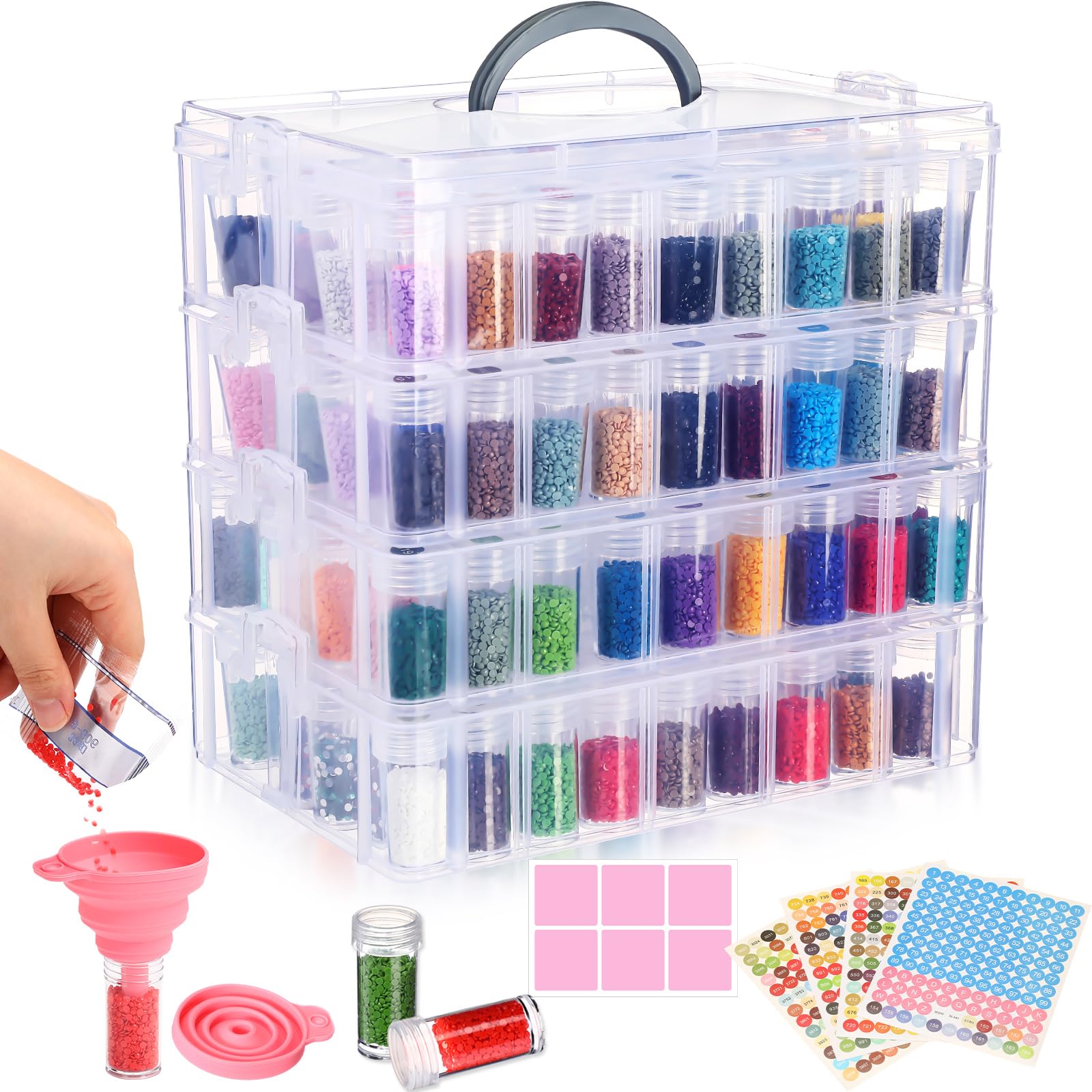 Willinglong Diamond Painting Storage Containers with 208 Grids Bead Organizer with Diamond Painting Accessories for Diamond Art Storage DIY Diamond Art Craft Jewelry Bead Storage