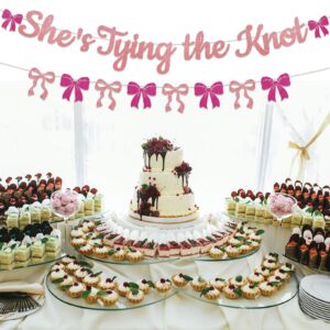 She's Tying the Knot Banner - Coquette Bridal Shower Bachelorette Party Decorations, She's Tying the Knot Bridal Shower Wedding Bachelorette Party Decor Pink Glitter