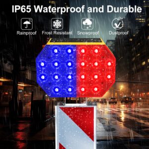 Aolyty Solar Strobe Warning Light, IP65 Waterproof Solar Safety Light Red & Blue Light Flashing Bright Warning Lamp 2 Modes for Construction Site, Traffic, Dock, Stop Sign, Roadblock, Crossroad