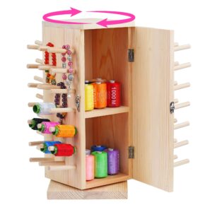 wutaobon thread holder,360° full rotating wooden embroidery thread organizer,84 spools holder,thread rack for sewing,embroidery quilting, hair braiding and jewelry