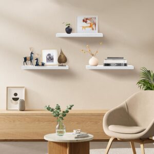 Upassion White Floating Shelves for Wall Set of 3, 16" White Wall Shelves for Home Decor, Frame Display Wall Mounted White Floating Shelf for Living Room, Bedroom, Bathroom, Kitchen