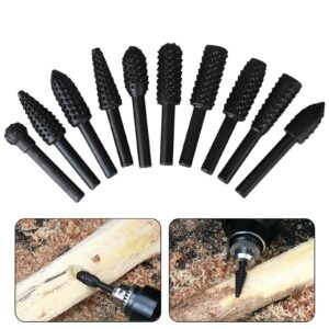 takelablaze 10pcs rotary burr rasp set woodworking twist drill bits with 1/4" shank wood carving file rasp drill bits woodworking twist drill bits for wood plastic engraving polishing grinding, black