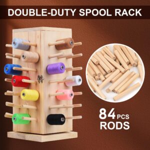 WUTAOBON Thread Holder,360° Full Rotating Wooden Embroidery Thread Organizer,84 Spools Holder,Thread Rack for Sewing,Embroidery Quilting, Hair Braiding and Jewelry