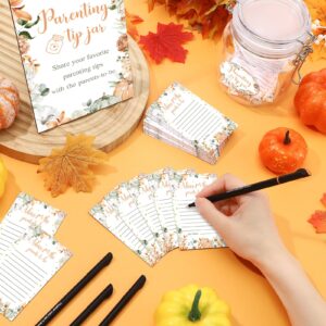 Suzile 76 Pcs Baby Shower Game Prizes Advice Baby Shower to Baby Parenting Tip Jar Sign for New Parents 60 Cards 12 Pens 2 Cute Stickers 1 Pet Bottle for New Parents Guest Party(Pumpkin Theme)