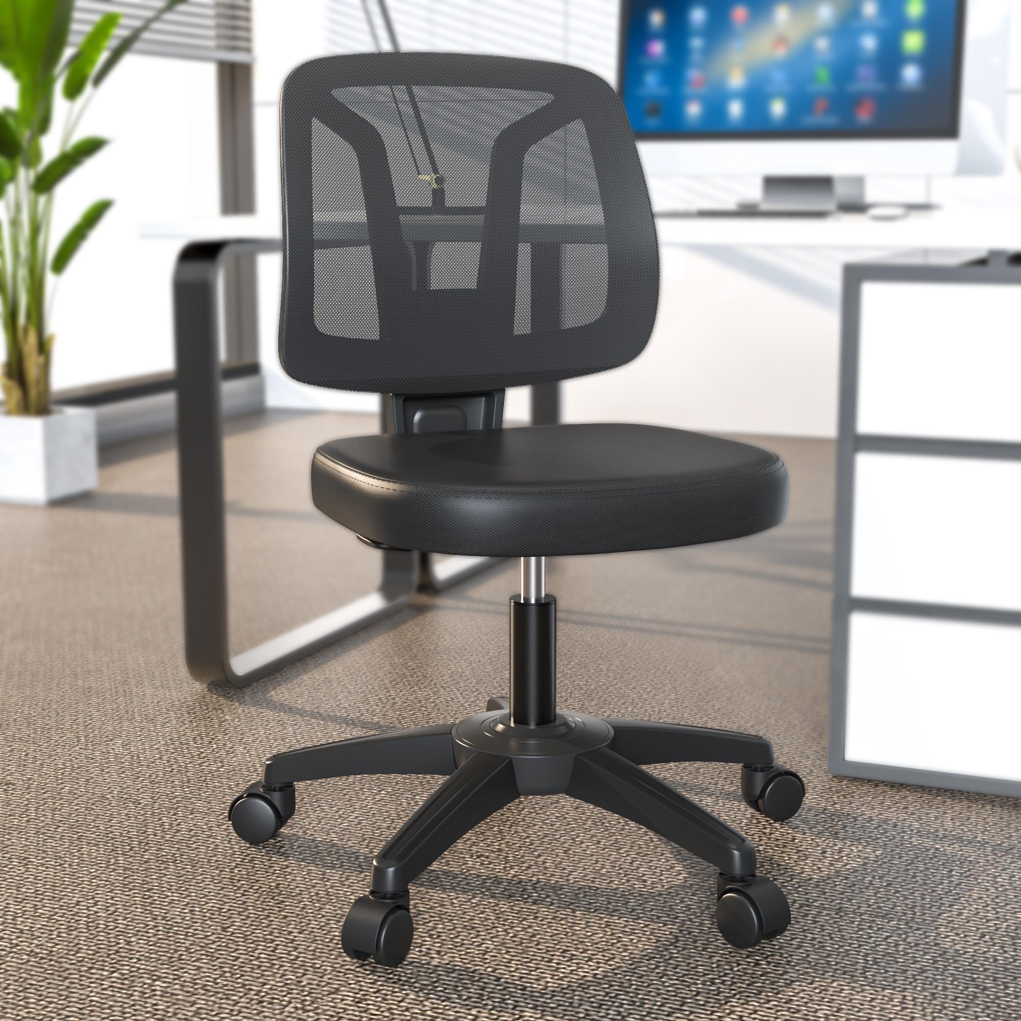 TTD TIANTIANDA Armless Swivel Mesh Computer Office Desk Chair Height Adjustable with Lumber Support for Small Spaces, Black