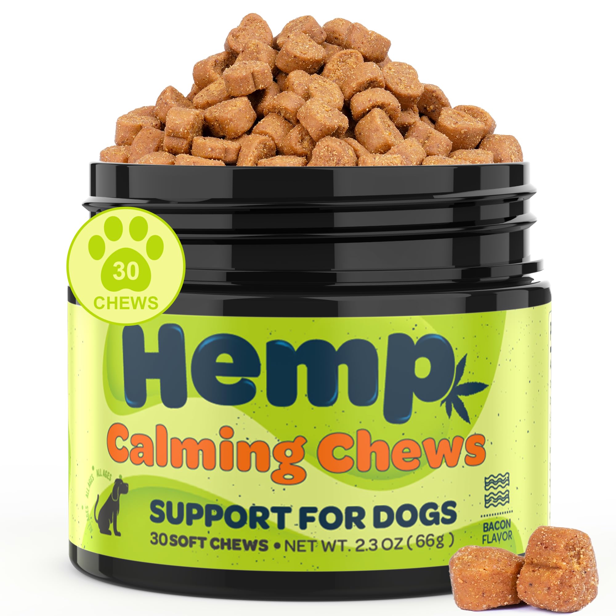 Zingly Hemp Calming Chews for Dogs Calming Treats Chews - Anxiety Relief Treats, Separation Anxiety Relief for Dogs Calming Treats Pet Calming Care Chews for Anti Anxiety Dogs, Bacon, 30 Counts