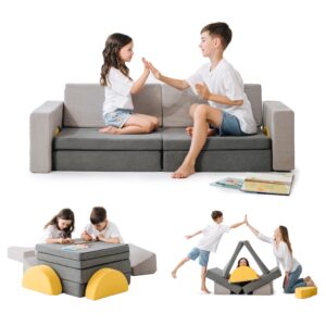 comfybumpy modular kids couch | sectional kids sofa for girls and boys playroom - foldable toddler couch convertible play set - fortplay and bedroom furniture for toddlers | 8-pieces