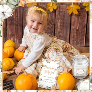 Suzile 76 Pcs Baby Shower Game Prizes Advice Baby Shower to Baby Parenting Tip Jar Sign for New Parents 60 Cards 12 Pens 2 Cute Stickers 1 Pet Bottle for New Parents Guest Party(Pumpkin Theme)