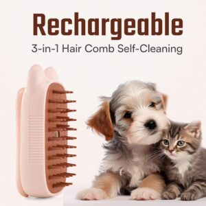 Cat Steam Brush - 2024 New Rechargeable 3-in-1 Hair Comb Self-Cleaning Pet Grooming Tool for Long and Short Hair Cats and Dogs, with Steamy Massage Shedding Relief