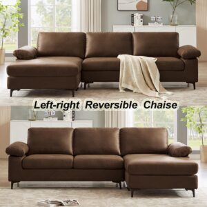 100.8" Sectional Sofa,Faux Leather Couch with Reversible Chaise,Mid-Century L Shaped Sofa Couch for Living Room, Apartment,Office (Dark Brown, Sofa with Chaise)