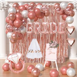 bachelorette party decorations bridal shower decorations - rose gold white balloons, bride balloons, curtains, bachelorette veil,love diamond ring champagne balloons for wedding party decorations