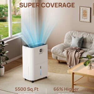 5,500 Sq. Ft Dehumidifier for Basement, VEAGASO 80 Pints Dehumidifiers for Home, Large Room, Bedroom with Drain Hose, Intelligent Humidity Control, Auto Shut Off, Auto Defrost, 1.37 Gal Water Tank