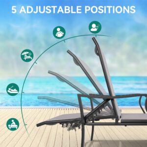 YITAHOME Outdoor Chaise Lounge Chair Set of 2, Aluminum Patio Lounge Chair with 5 Adjustable Positions, Textile Pool Chaise Lounger for Outdoor, Patio, Beach, Yard (Brown)