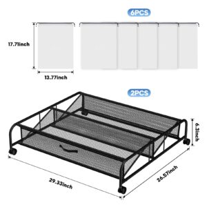 RJ-Global Under Bed Shoe Storage with Wheels, 2 Pack Under Bed Shoe Organizer with Metal & Mesh Cloth, Rolling Under Bed Storage Containers, Shoe Rack Under the Bed for Apartment Space Saving (Large)