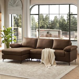 100.8" sectional sofa,faux leather couch with reversible chaise,mid-century l shaped sofa couch for living room, apartment,office (dark brown, sofa with chaise)