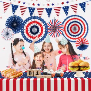 HOOSUN 4th of July Decorations Set, 9 Pcs Red White and Blue Paper Fans Patriotic Decor, USA Pennant Bunting,Star Streamers,Patriotic Tablecloth for Fourth of July Party Supplies, Memorial Day Decor