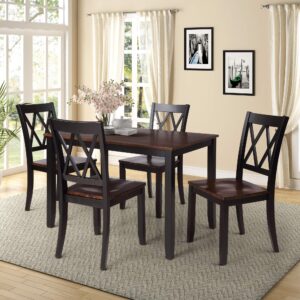 Luxo Abode Farmhouse Style 5 Piece Dining Comfortable Table Set with 4 Chairs, Long-Lasting Solid Wood Home Kitchen Set, Easy Assembly and Clean, for Dining Room, Kitchen, Black