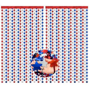 hoosun patriotic decorations backdrop,2 pack red white and blue party photo backdrop patriotic tinsel foil fringe curtains,red white and blue streamers tinsel backdrop decor for home,front door