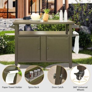 NEWQIDA Outdoor Grill Carts Grill Table with Wheels, Metal Storage Cabinet Kitchen Dining Table Cooking Prep BBQ Table for Patio Kitchen Island Home Party Bar, Brown…