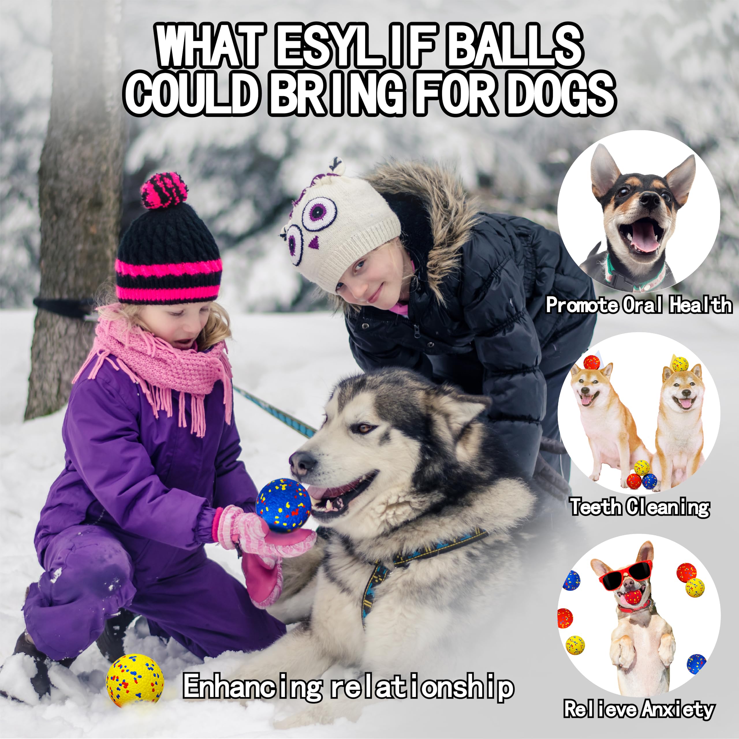 ESYLIF 3 Pack Dog Toy Balls,Interactive Dog Toys, New Dog Gifts,Dog Water Toys,Teething Toys for Aggressive Chewers,Durable Tough Indestructible Chew Toys for Small/Medium/Large Breeds(3 Inch)