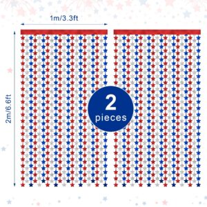 HOOSUN Patriotic Decorations Backdrop,2 Pack Red White and Blue Party Photo Backdrop Patriotic Tinsel Foil Fringe Curtains,Red White and Blue Streamers Tinsel Backdrop Decor for Home,Front Door