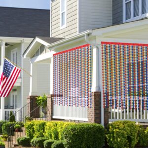 HOOSUN Patriotic Decorations Backdrop,2 Pack Red White and Blue Party Photo Backdrop Patriotic Tinsel Foil Fringe Curtains,Red White and Blue Streamers Tinsel Backdrop Decor for Home,Front Door