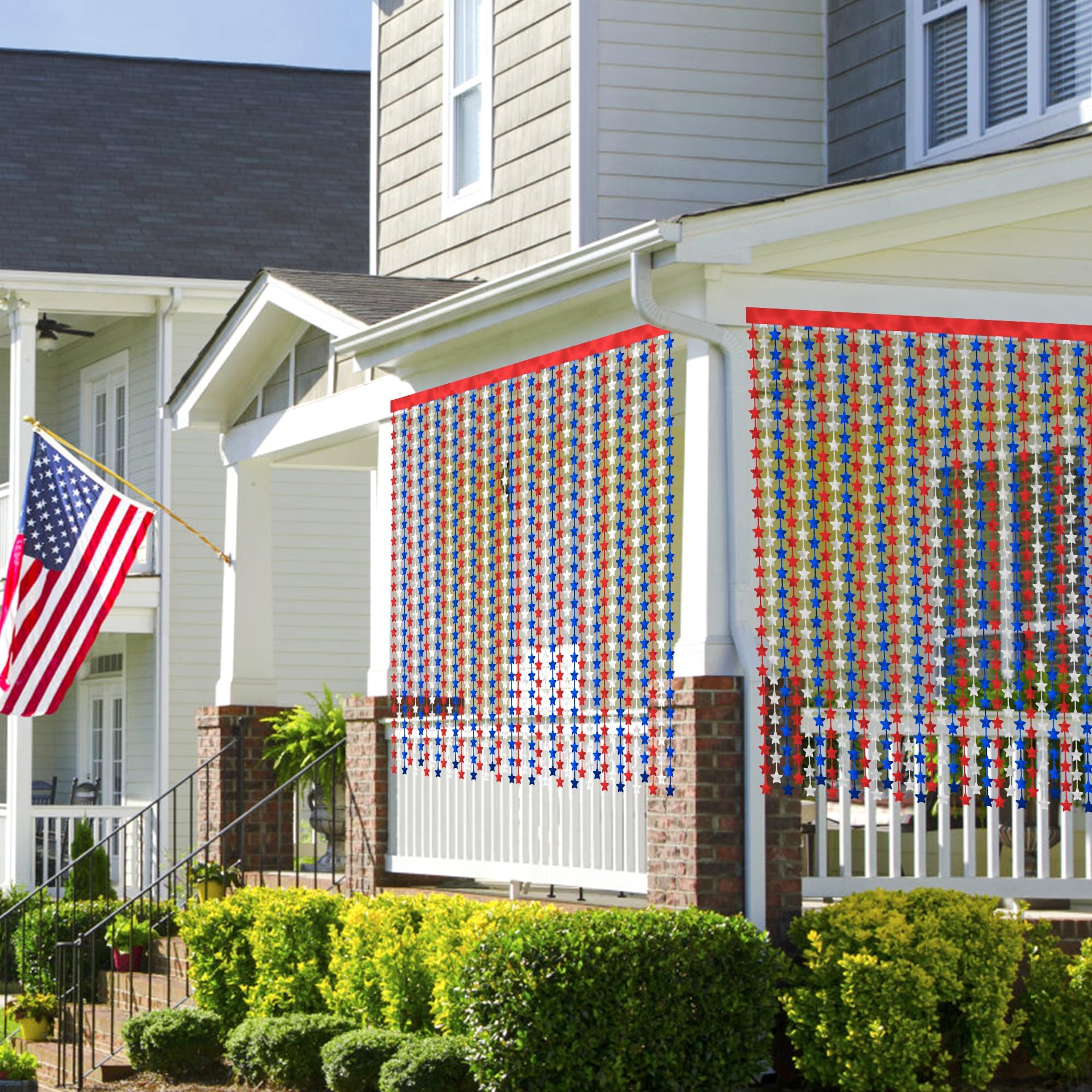 HOOSUN Patriotic Decorations Backdrop,2 Pack Red White and Blue Party Photo Backdrop Patriotic Tinsel Foil Fringe Curtains,Red White and Blue Streamers Tinsel Backdrop Decor for Home,Front Door