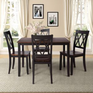 luxo abode farmhouse style 5 piece dining comfortable table set with 4 chairs, long-lasting solid wood home kitchen set, easy assembly and clean, for dining room, kitchen, black