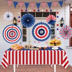 HOOSUN 4th of July Decorations Set, 9 Pcs Red White and Blue Paper Fans Patriotic Decor, USA Pennant Bunting,Star Streamers,Patriotic Tablecloth for Fourth of July Party Supplies, Memorial Day Decor