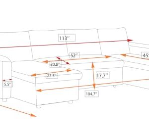 U Shaped Convertible Sectional Sofa with Double Chaise and Pull Out Bed , Fabric Upholstered Reversible Corner Couch Sleeper Sofabed w/ Storage , 5 Seater Sofacama with Throw Pillows for Living Room