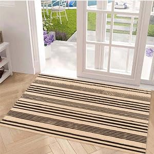 Black and Tan Striped Outdoor Rug 2'x4',Front Porch Rug Machine Washable Front Door Mat Entryway Throw Rug for Front Porch Indoor Outdoor Doormat