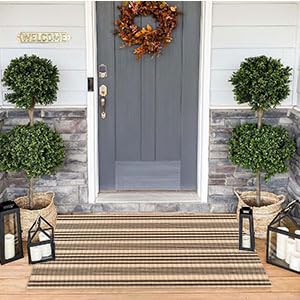 Black and Tan Striped Outdoor Rug 2'x4',Front Porch Rug Machine Washable Front Door Mat Entryway Throw Rug for Front Porch Indoor Outdoor Doormat