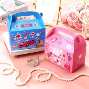 Motiskyy Blue Pink Goodie Bags Pink Candy Bags Gift Boxes with Handle for Birthday Party Bridal Shower(12 Pcs)