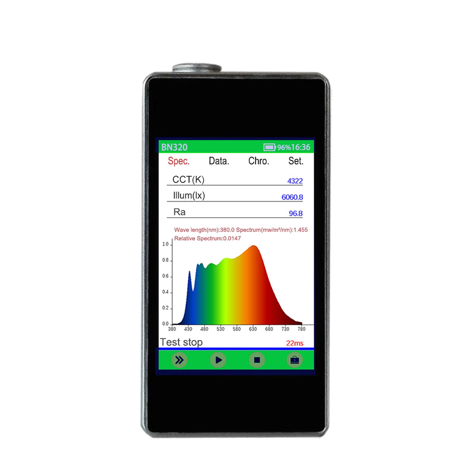 BN320 Handheld Spectrometer Light Spectrum Meter - High Precision CCD, 380nm-780nm, Touch Screen Display