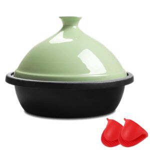 tagine pot enameled cast iron tajine cooking pot tajine with ceramic cone-shaped closed lid traditional slow cook tajin casserole pan,green