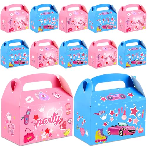 Motiskyy Blue Pink Goodie Bags Pink Candy Bags Gift Boxes with Handle for Birthday Party Bridal Shower(12 Pcs)