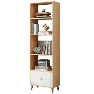 iotxy open shelf cube bookcase - 71" tall mid-century large bookshelf with drawer and deepen display storage cabinet for home office, oak