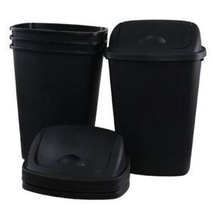 xowine 13 gallon plastic waste basket swing top, 4 pack black plastic trash can with lid for kitchen