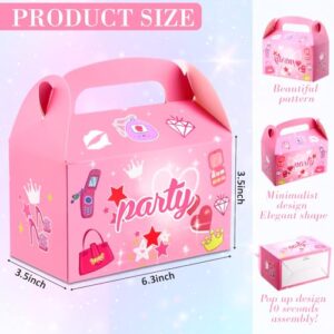 Motiskyy Blue Pink Goodie Bags Pink Candy Bags Gift Boxes with Handle for Birthday Party Bridal Shower(12 Pcs)