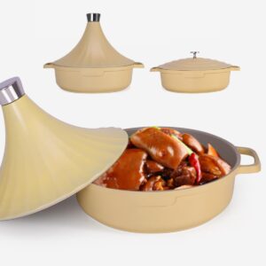 Xgxoz Tagine Dish Non-Stick Tagine Pot with Two Lids 28 Cm Multipurpose Soup Pot for Slow Tasty And Tender Cooking of Meat And Fish,White