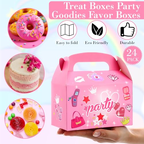 Motiskyy Blue Pink Goodie Bags Pink Candy Bags Gift Boxes with Handle for Birthday Party Bridal Shower(12 Pcs)