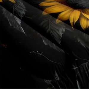 CCoutueChen Black Floral Comforter Yellow Sunflower Painting Comforter Set Full Size Botanical Flowers Bedding for Women Girls Kids Teens Lightweight Summer Bed Set