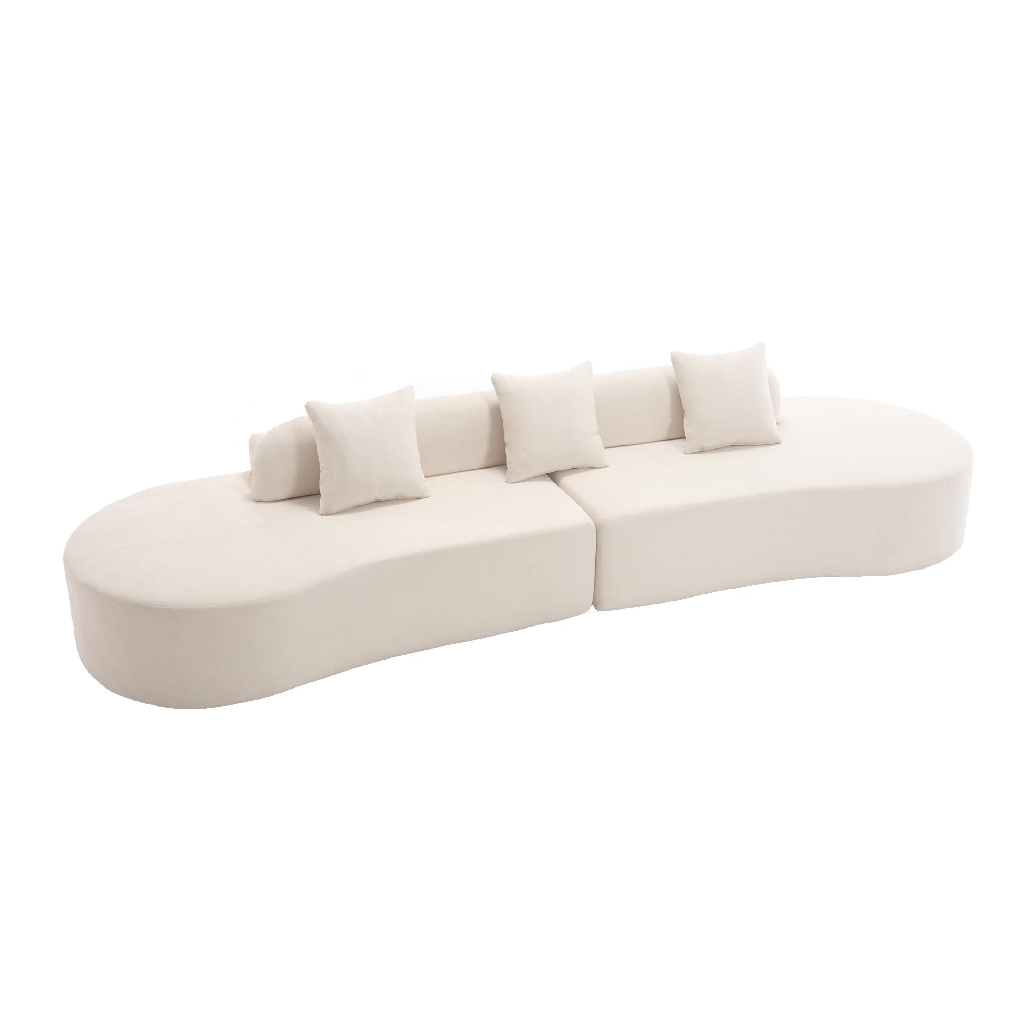 LuxyHoom 130.5'' Sectional Sofa Couch, Modern Cloud Sofa with 3 Pillows, Comfy 4 Seat Modular Sofa, Minimalist Curved Terrycloth Sofa for Living Room, Apartment, Hotel, No Assembly Required, Beige